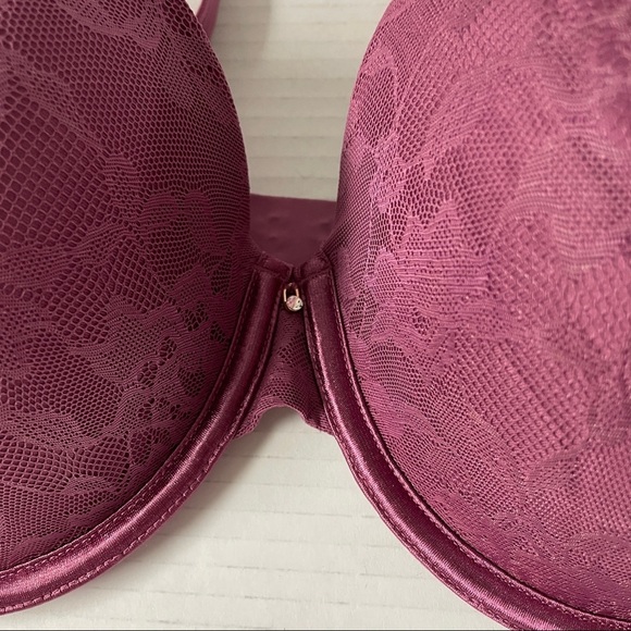 NEW Le Mystere Soft Memory Foam Lace Perfection T Shirt Bra in Berry 34F - Picture 4 of 8